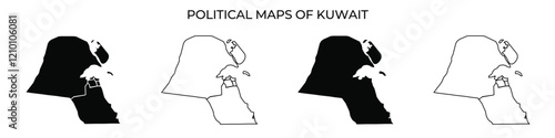 Various political maps illustrate the geographical divisions of Kuwait, showcasing significant regions and their boundaries. This informative representation helps understand the territory.