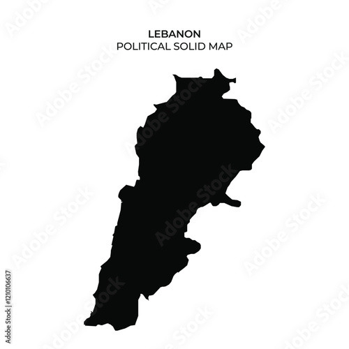 A solid black silhouette represents the political boundaries of Lebanon, highlighting its unique shape against a plain background. This visual emphasizes the countrys geographical features.