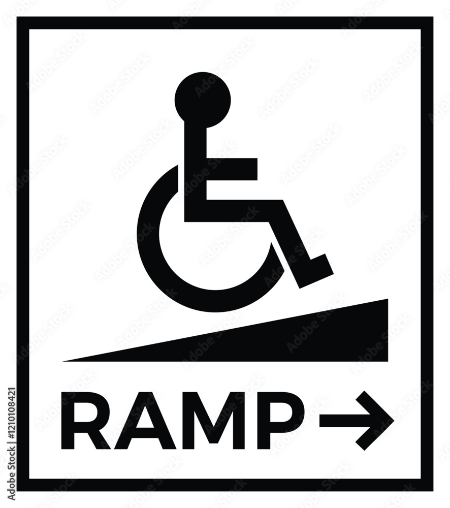 Wheelchair Ramp Icon with Arrow. Accessibility Symbol for Disabled Person. Vector Design. Wheelchair Ramp Icon with Arrow. Accessibility Symbol for Disabled Person. Vector Design.