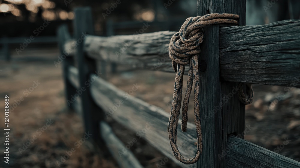 Rustic Fence with Rope Knot at Sunset Rustic Fence with Rope Knot at Sunset