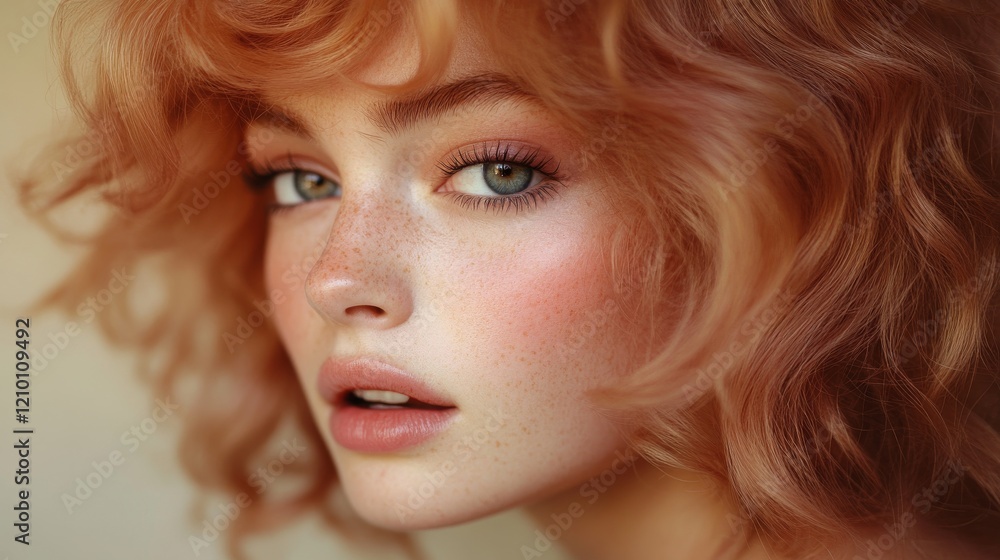 Close up portrait of a young woman with curly red hair Close up portrait of a young woman with curly red hair