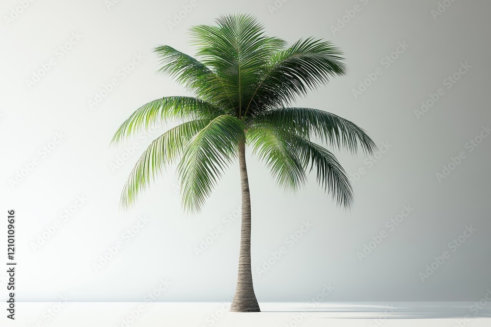 Obraz premium Single palm tree studio shot, neutral background, 3D render, tropical design