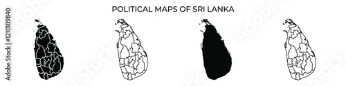 Three distinct political maps of Sri Lanka are displayed, illustrating various outlines and regions. The maps highlight the geographical divisions within the country effectively.