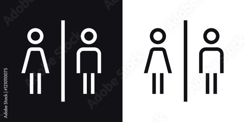 Gender Icon. Man and Woman WC Symbol. Minimalist Toilet Line Icon, Outline Vector Design.