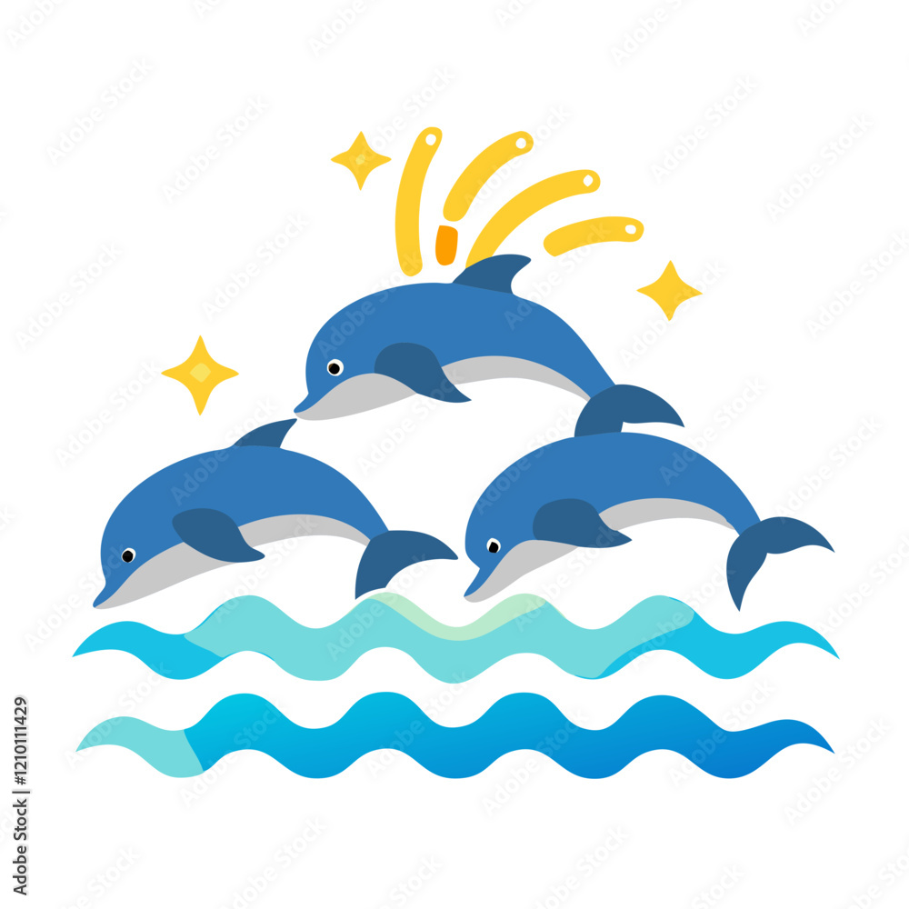 Naklejka premium Dolphins jumping over waves illustration