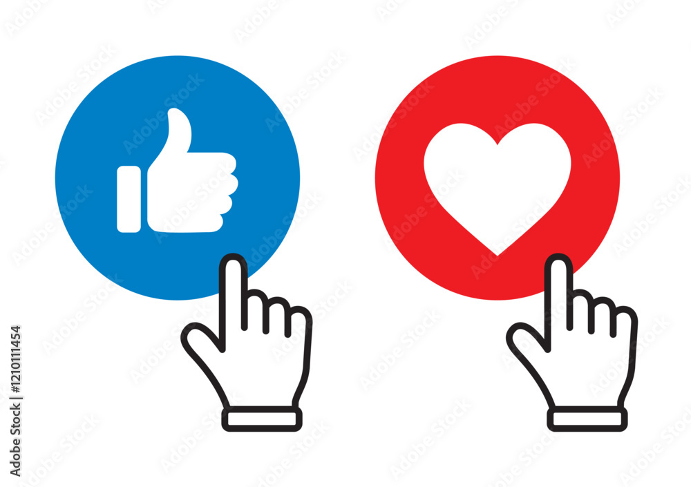 Obraz premium Vector icons like and heart with hand - Vector illustration