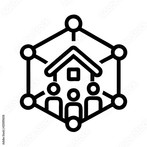 Network house icon with connected people