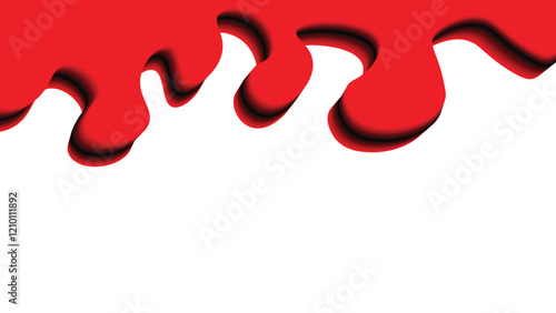 Abstract image of red paint dripping downward against a clean white background, creating a bold contrast. The droplets form irregular shapes, adding a dynamic and artistic visual appeal.