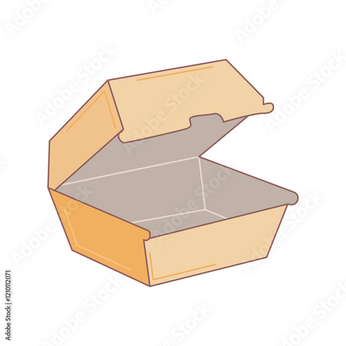 Eco packaging in flat design. Empty cardboard lunch box, paper food container. Vector illustration isolated.