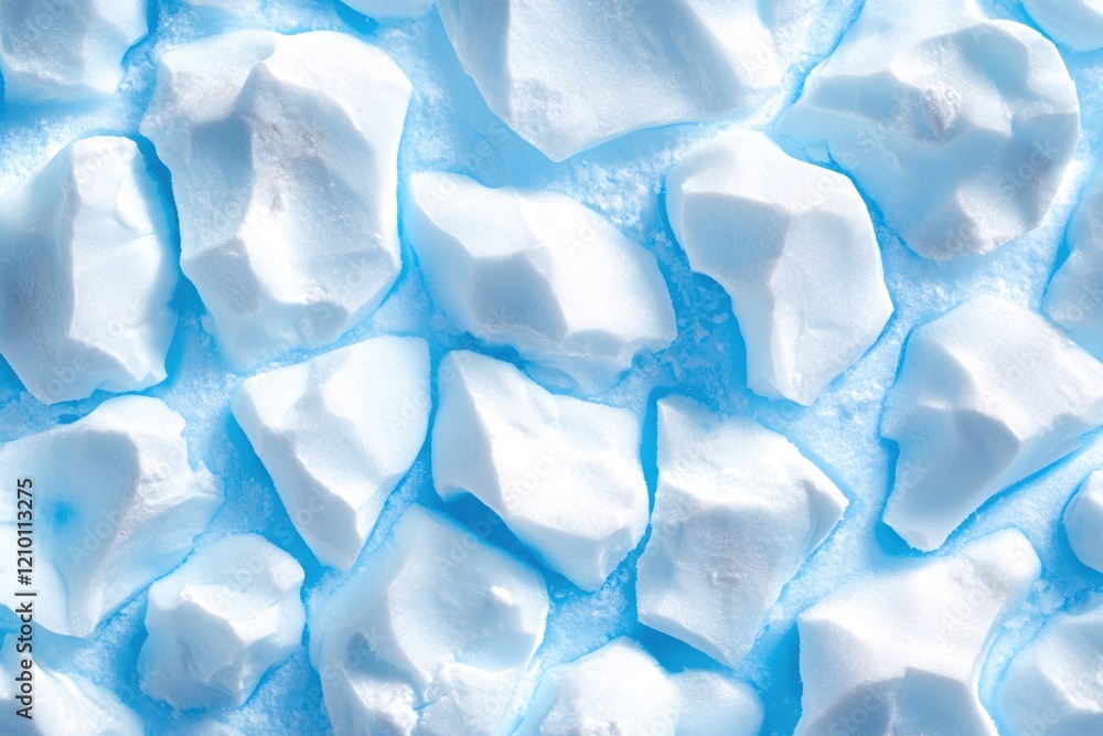 Frozen ice chunks on light blue surface creating a cool abstract pattern and texture