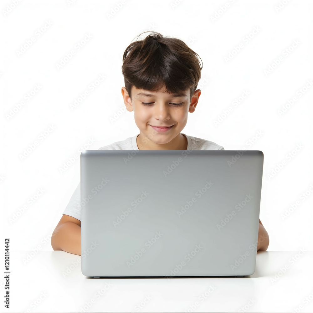 boy child student using a laptop computer studying isolated in white boy child student using a laptop computer studying isolated in white