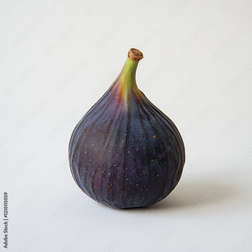 Obraz premium Fresh purple fig with soft skin displayed on a neutral background in natural light, emphasizing its organic beauty and texture