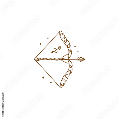 Continuous line drawing of astrological Sagittarius zodiac sign. Line art symbol and icon of esoteric zodiacal horoscope. Minimalist black linear sketch isolated on white background.