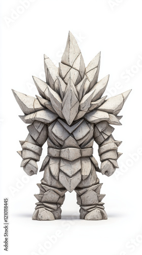 fierce stone warrior figure with sharp, angular features and armor like spikes photo