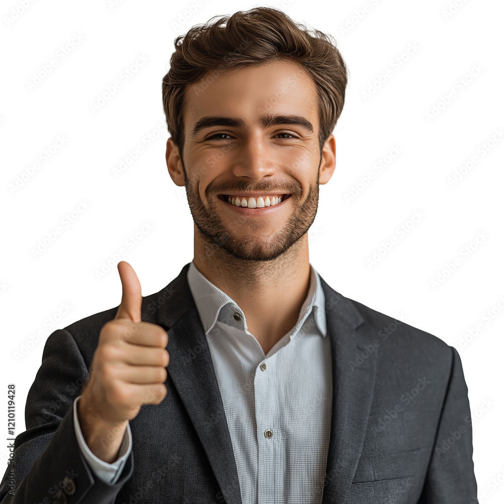 Businessman in suit showing thumb up sign Businessman in suit showing thumb up sign