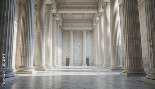 Sunlit Marble Colonnade  Classical Architecture  Grand Hall  Pillars  Interior Design  Ancient Greece  Rome  Luxury  Elegance  Power  History.