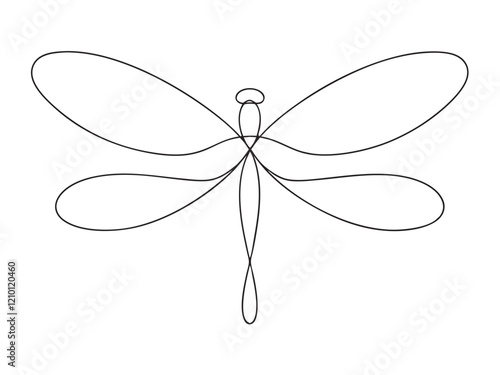 Dragonfly continuous one line art drawing of outline. vector illustration