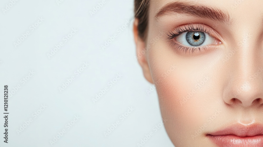 Φωτογραφία Close-up of young woman with blue eyes and smooth skin, showcasing natural beaut