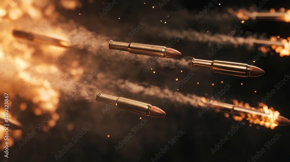 Flying bullets with fire and smoke traces. Vector realistic set of fired bullets different calibers fired from weapon, gun or pistol with smoke trail isolated on transparent background Flying bullets with fire and smoke traces. Vector realistic set of fired bullets different calibers fired from weapon, gun or pistol with smoke trail isolated on transparent background