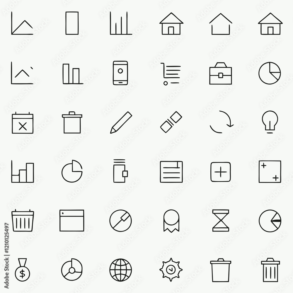 .Design a professional icon set featuring black line art .Design a professional icon set featuring black line art
