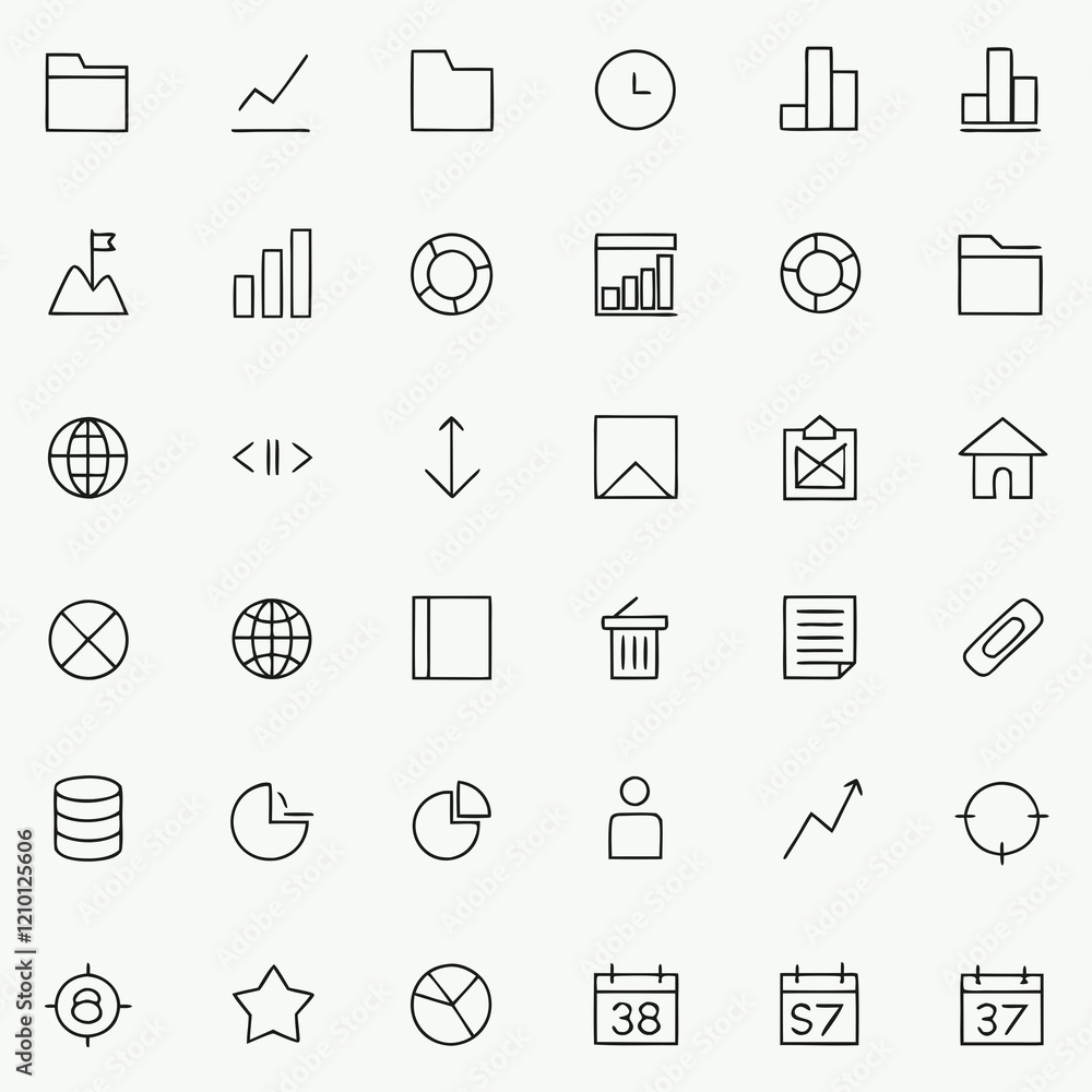 .Design a professional icon set featuring black line art .Design a professional icon set featuring black line art