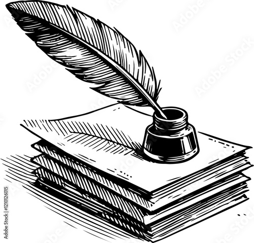 quill ink pen hand drawn sketch vector