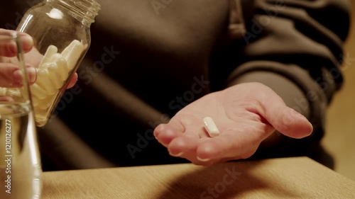 Pills and vitamins macro, Close up view of womans hands holding plenty of different drugs. Painkillers and antibiotics. Healthcare and medicine concept photo