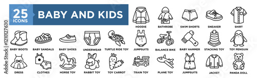Baby and Kids icon collection set. Containing design baby, child, kid, childhood, little, cute, girl	