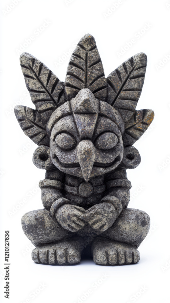 Mayan god statue with intricate details and leaf motifs, symbolizing culture and spirituality Mayan god statue with intricate details and leaf motifs, symbolizing culture and spirituality
