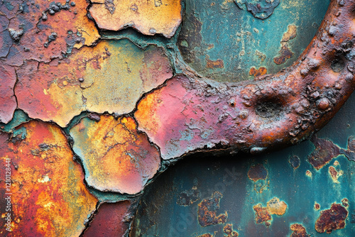 Graphic detail shot of a rusty anchor chain. Color, texture, angles, make for an interesting abstract piece. Strong, connected, secure are terms that come to mind photo