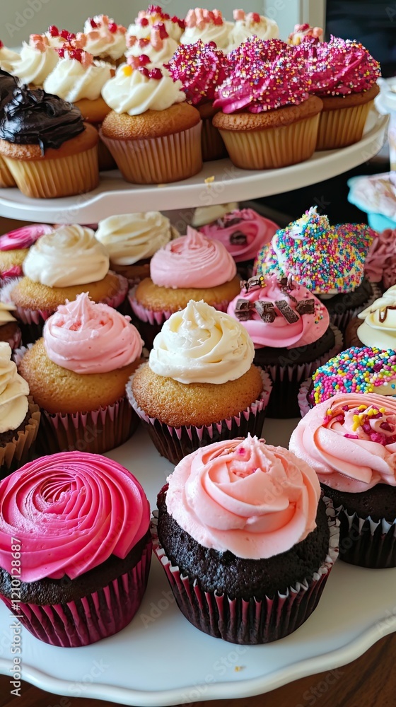 Delicious Cupcakes Arranged On A Two Tiered Server Delicious Cupcakes Arranged On A Two Tiered Server