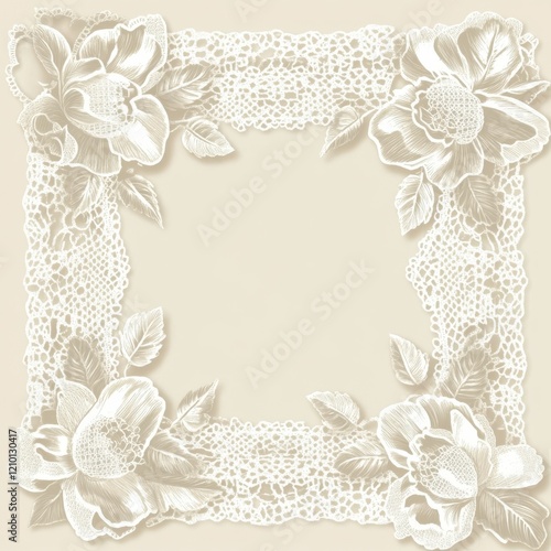 Vintage lace border illustration featuring floral designs in delicate detail and soft colors for elegant decor