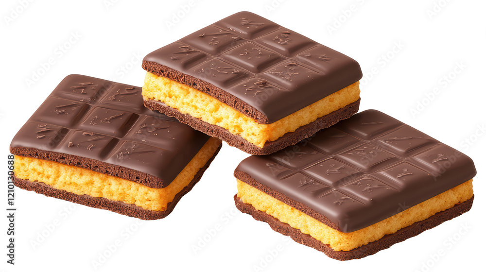 Three chocolate and orange cookies stacked on top of each other Three chocolate and orange cookies stacked on top of each other