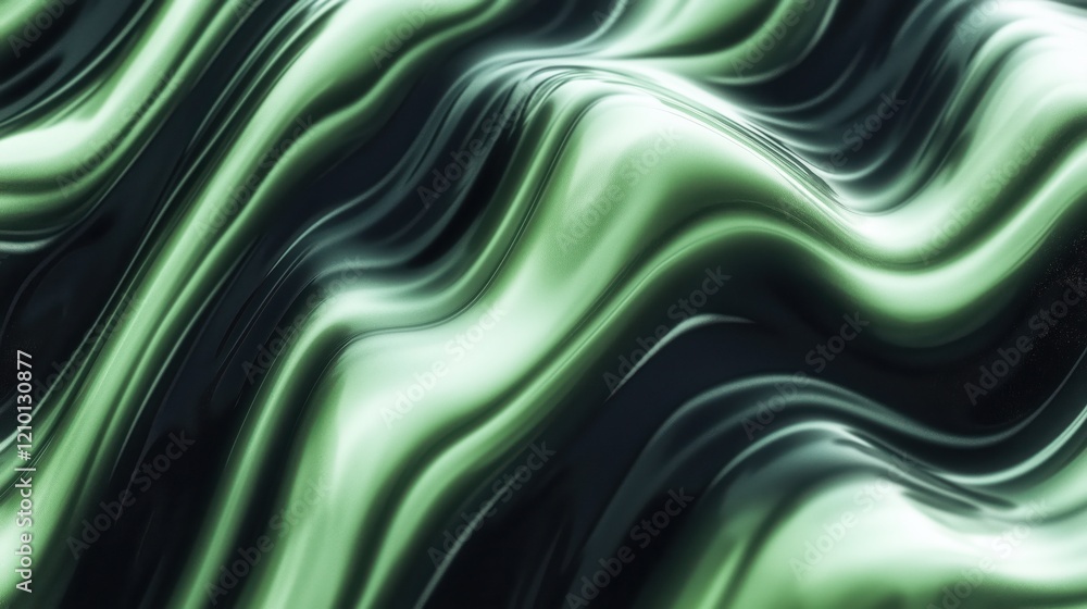 Obraz premium Abstract flowing waves in shades of green and black create a dynamic visual texture, evoking a sense of movement and depth in design