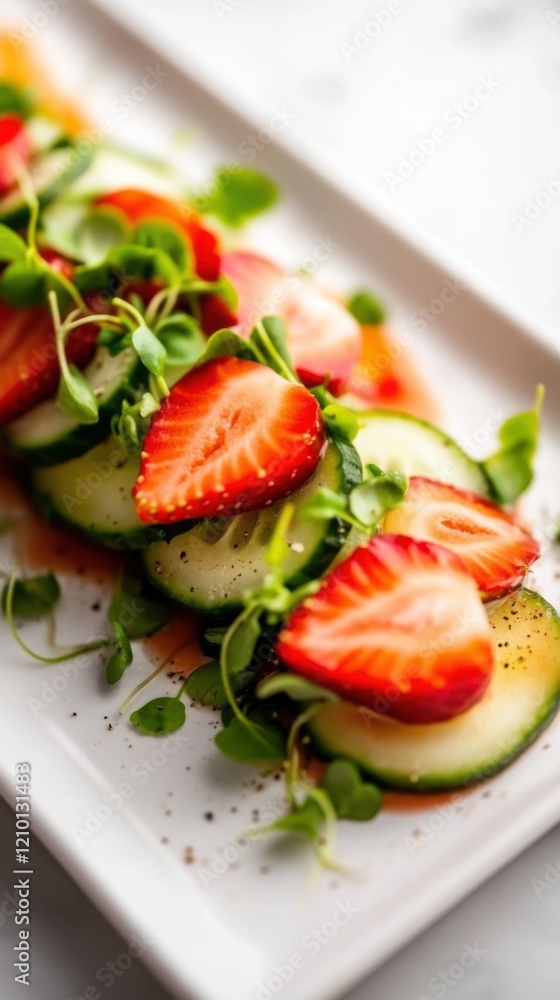 Vibrant summer salad of cucumbers, strawberries, and basil dressing Vibrant summer salad of cucumbers, strawberries, and basil dressing