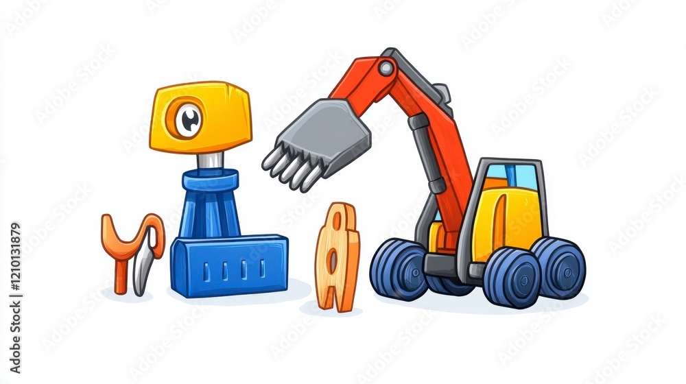 Fototapeta premium Colorful Cartoon Construction Equipment and Tools for Kids