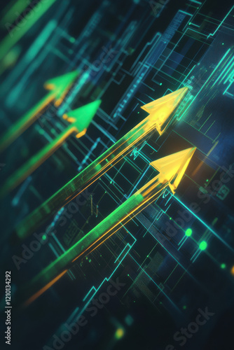 Bullish trend illustration with arrows and green indicators, symbolizing optimism photo