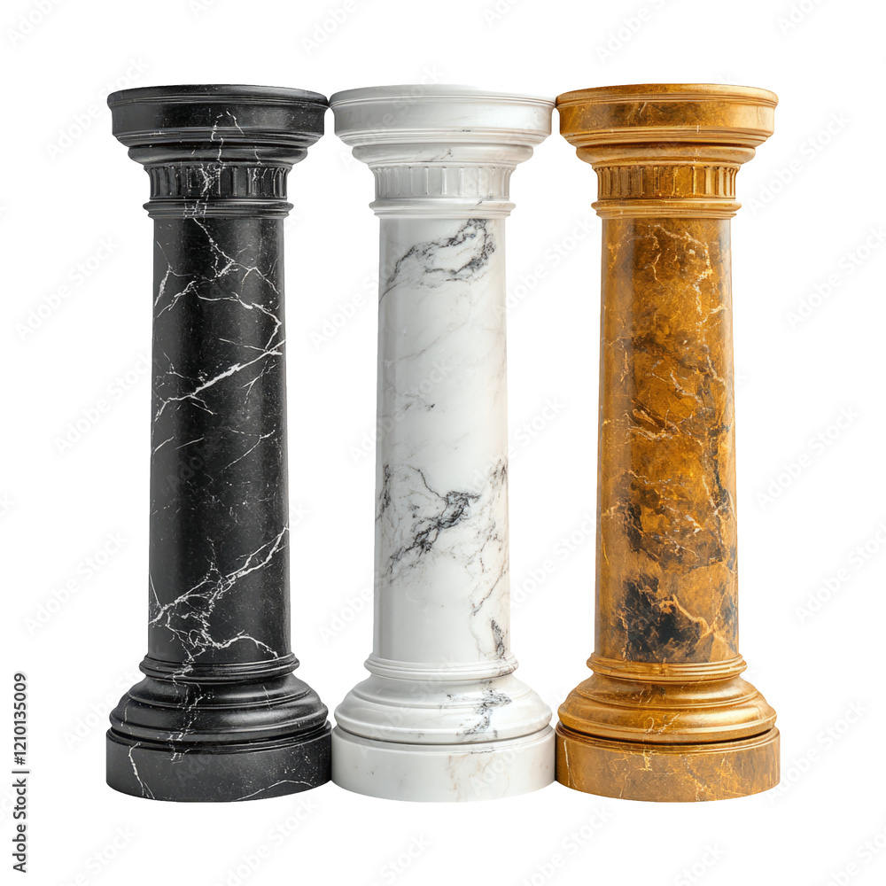 Elegant Decorative Columns in Black, White, and Gold Marble Styles Elegant Decorative Columns in Black, White, and Gold Marble Styles