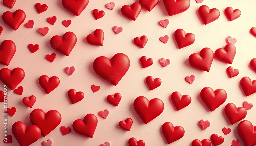 Charming red and pink hearts arranged on a pastel background Charming red and pink hearts arranged on a pastel background