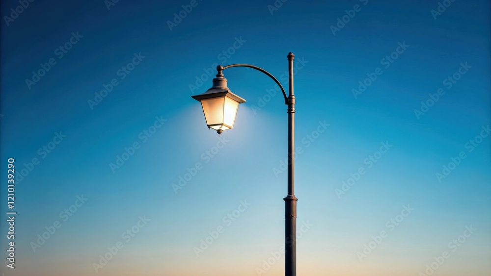Illuminated Street Lamp Post Against a Vibrant Evening Sky