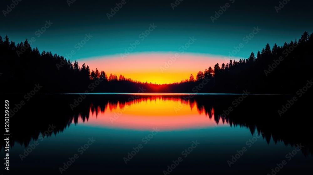 Fototapeta premium Serene sunrise over a calm lake nature photography tranquil environment view