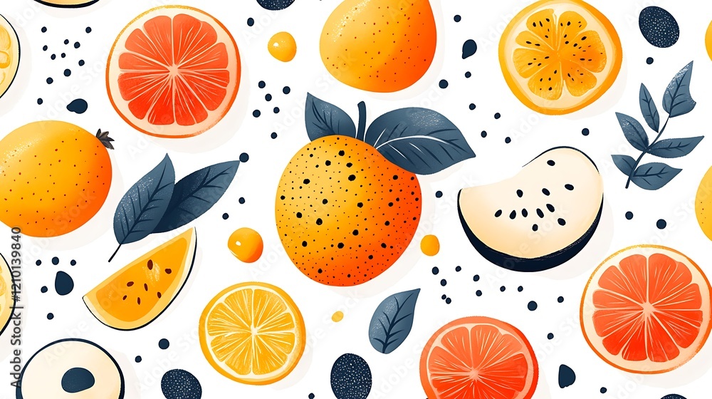 Citrus Summer Pattern: A vibrant, hand-painted illustration featuring juicy citrus fruits like oranges, grapefruits, and lemons. The seamless pattern, bursting with color and detail. Citrus Summer Pattern: A vibrant, hand-painted illustration featuring juicy citrus fruits like oranges, grapefruits, and lemons. The seamless pattern, bursting with color and detail.