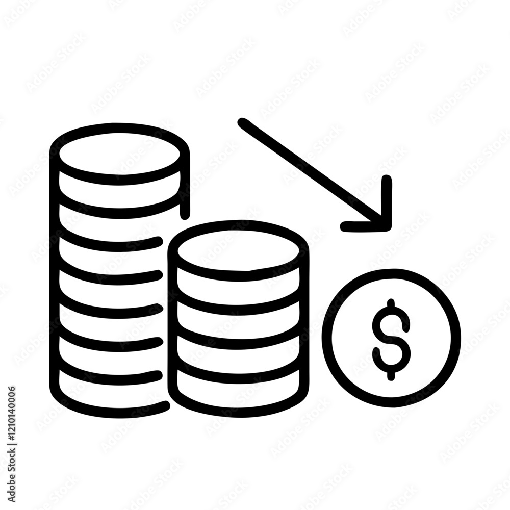 coin stack shrinking icon, coin stack shrinking line art - simple line art of coin stack shrinking, perfect for coin stack shrinking logos and icons