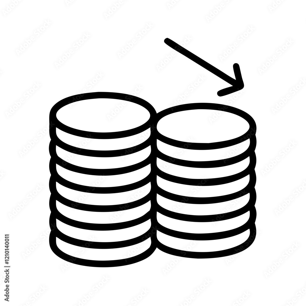 coin stack shrinking icon, coin stack shrinking line art - simple line art of coin stack shrinking, perfect for coin stack shrinking logos and icons coin stack shrinking icon, coin stack shrinking line art - simple line art of coin stack shrinking, perfect for coin stack shrinking logos and icons
