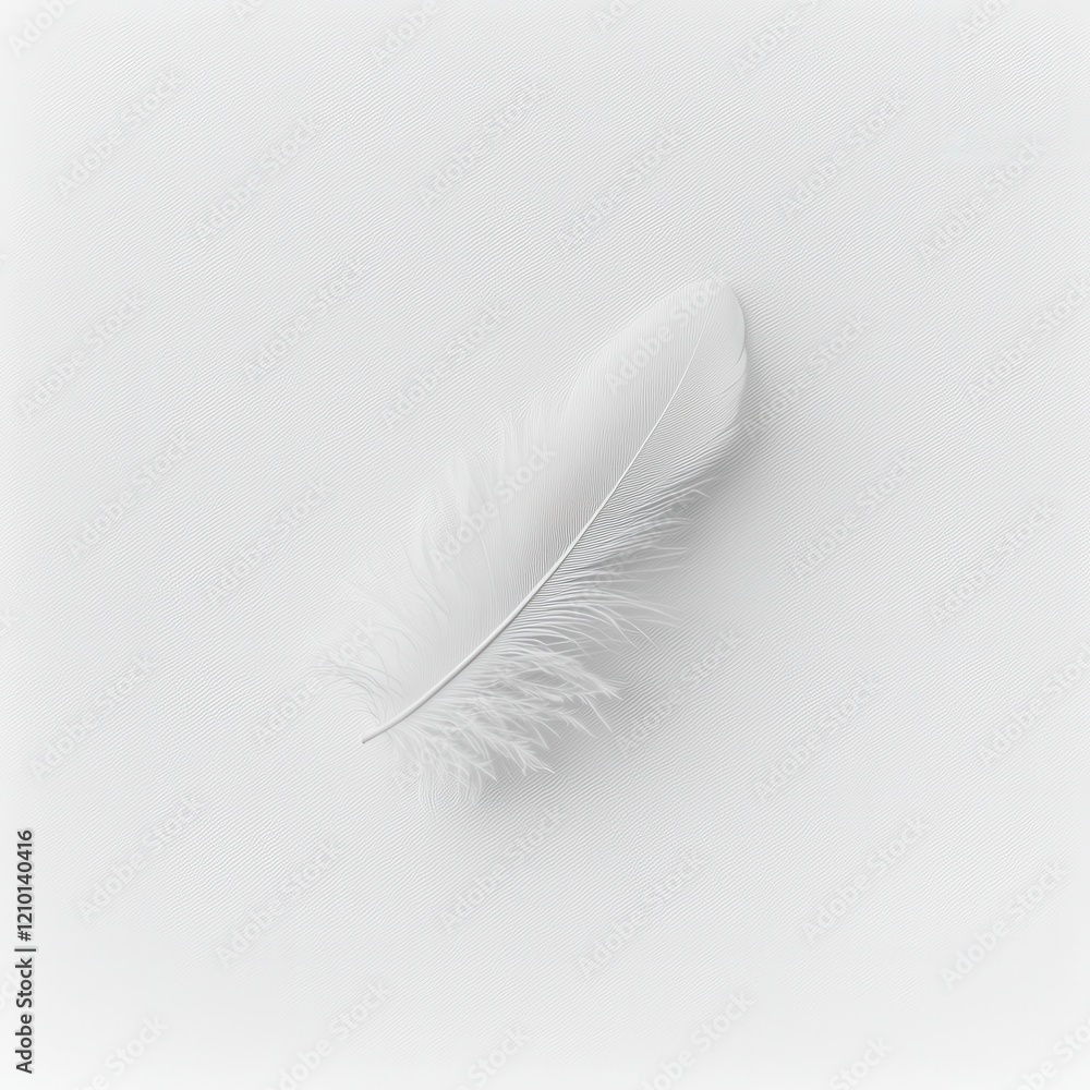 Delicate white feather resting softly on a smooth surface in gentle light Delicate white feather resting softly on a smooth surface in gentle light