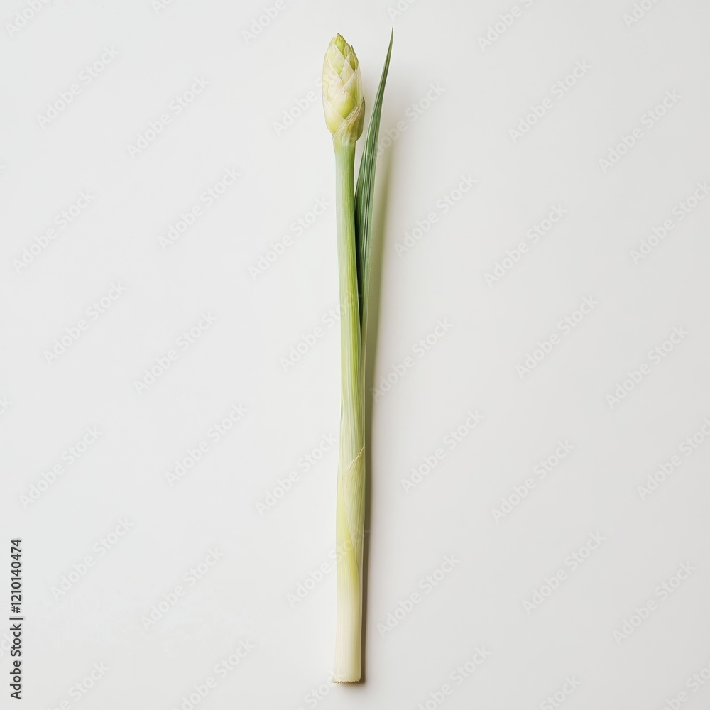 Lemongrass stalk with pale green tips positioned on a neutral background Lemongrass stalk with pale green tips positioned on a neutral background