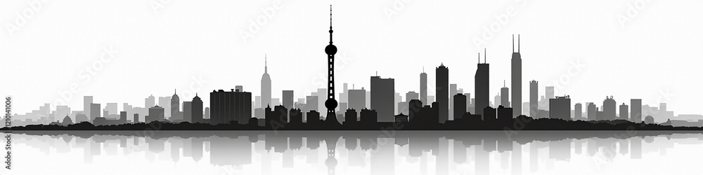 Silhouette of a modern city skyline featuring iconic skyscrapers and towers. Silhouette of a modern city skyline featuring iconic skyscrapers and towers.