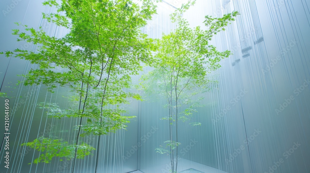 Obraz premium Indoor trees atrium sunlight modern building corporate