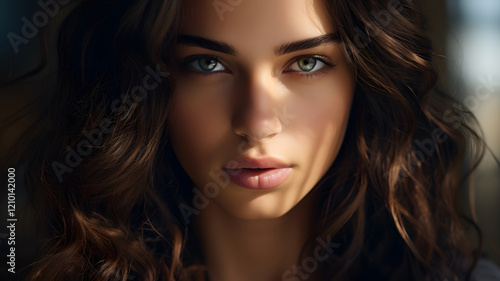 Serene Woman with Long Brown Hair photo