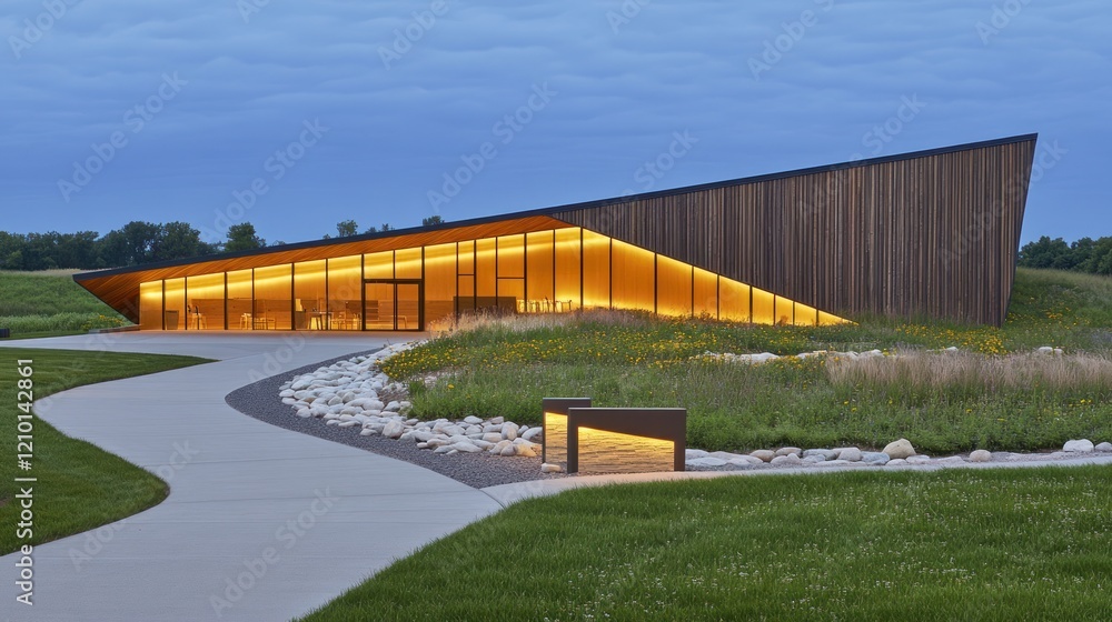 Fototapeta premium Prairie visitor center dusk landscape architecture
